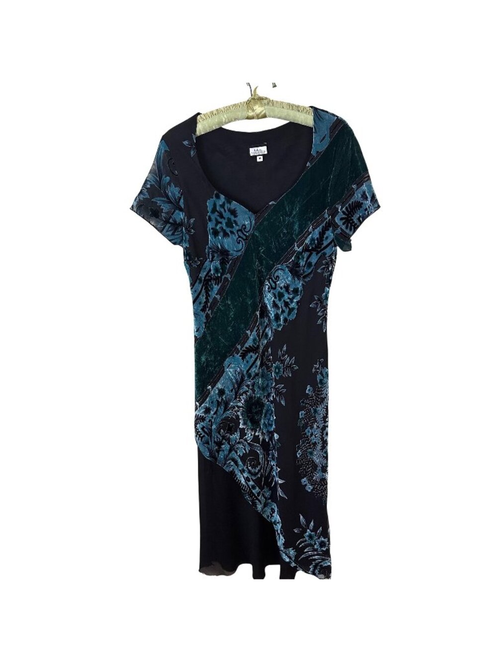 Y2K Womens Floral Velvet Midi Dress Asymmetrical 14 Believe Evening Burnout